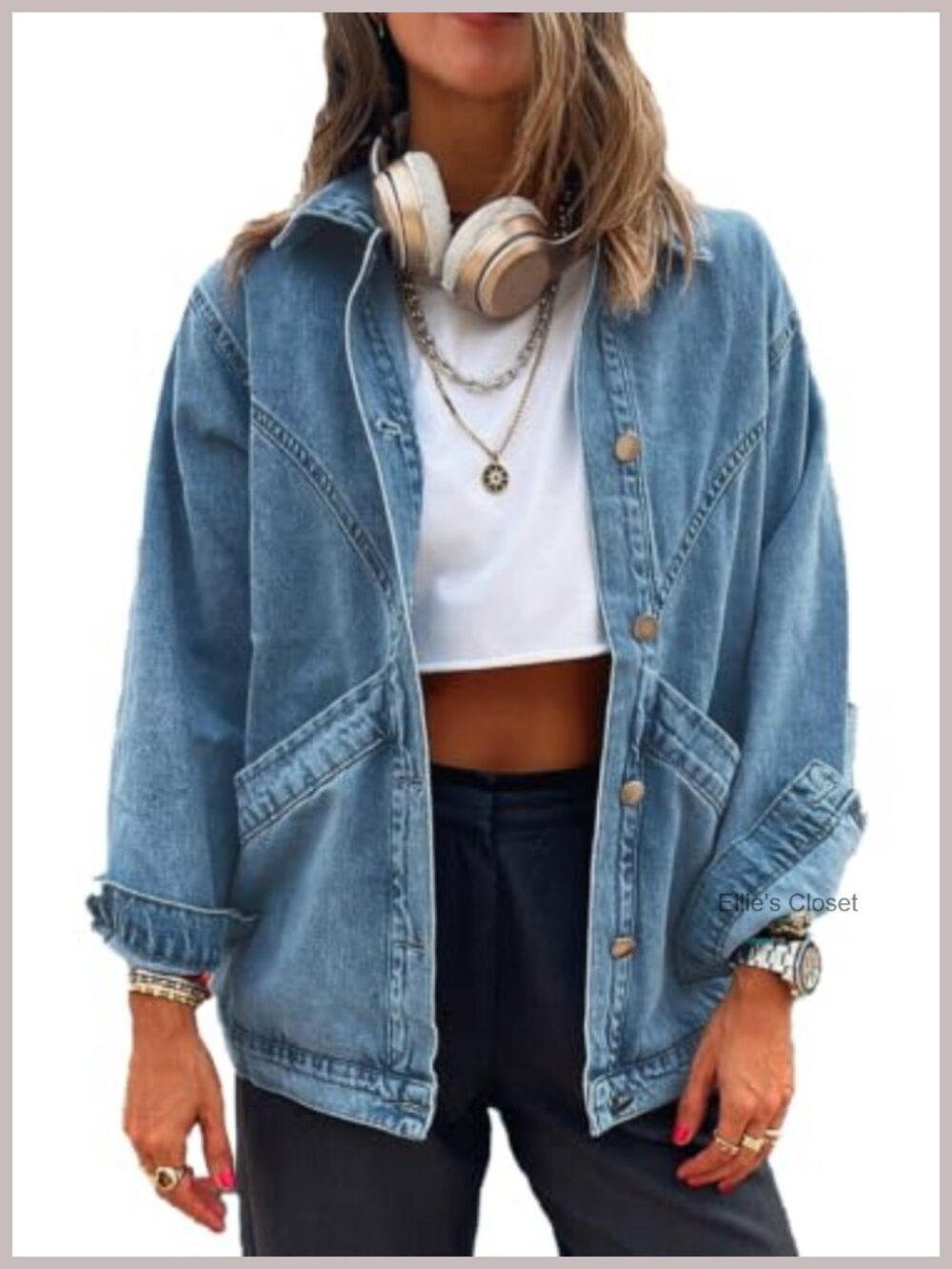 Women's Oversized Button Up Denim Jacket with Pockets